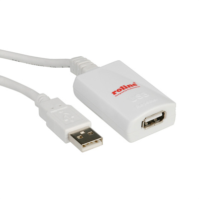 Kábel USB 2.0 A-A M/F 5m, High Speed, predlžovací, biely, aktívny
