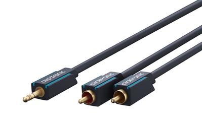 Kábel 3.5mm stereo/2xCinch M/M 1m, modrý, pozl. konektor, ClickTronic
