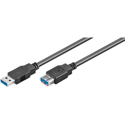 Kábel USB 3.2 Gen 1, A-A M/F 3m, 5Gbps, čierny, predlžovací