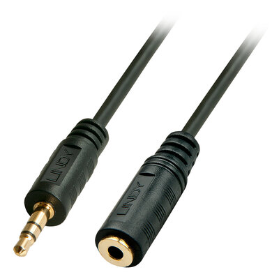 Kábel 3.5mm stereo jack M/F predlžovací 5m, čierny, pozl. konektor, Premium