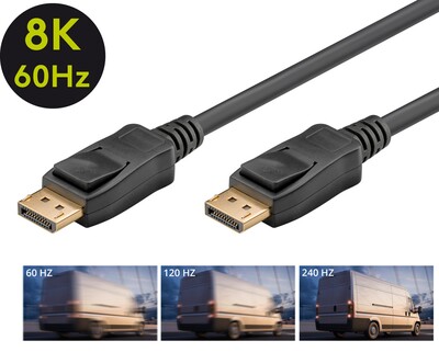 Kábel DisplayPort M/M 1m, 8K@60Hz, DP v1.4, 32.4Gbit/s, čierny, pozl. konektor