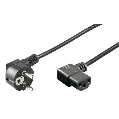 Kábel sieťový 230V, vidlica (CEE7/7) lomená - C13 zahnutý (doprava), 2m, 0.75mm², 10A, čierny