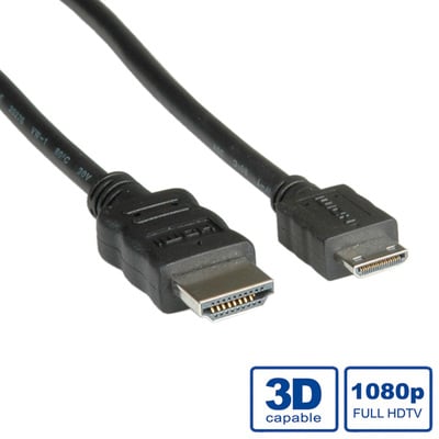 Kábel HDMI/HDMI mini M/M 0.8m, High Speed+Eth, 4K@30Hz, HDMI 1.4, G pozl. kon., čierny