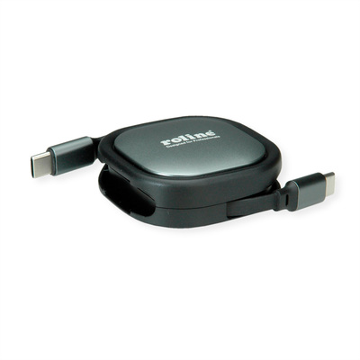 Kábel USB 2.0 Typ C CM/CM 1.2m, High Speed, Power Delivery 60w 20V3A, čierny, samonavíjací