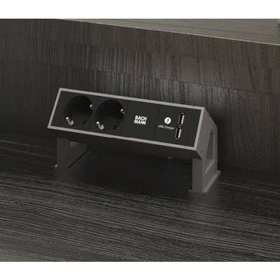 DESK2 1xUTE 230V, nabíjačka (2xUSB A), 0.2m kábel 1.5mm², GST18, biely/čierny