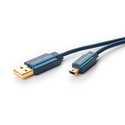 Kábel USB 2.0 A-MINI-B 5pin M/M 1m, High Speed, modrý, ClickTronic, pozl. kon.
