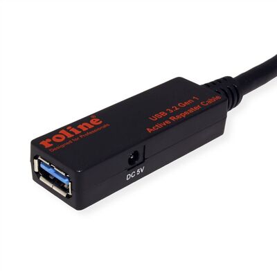 Kábel USB 3.2 Gen 1, A-A M/F 15m, 5Gbps, predlžovací, čierny, aktívny, s adaptérom