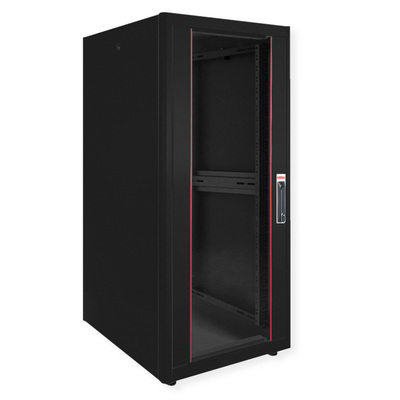19" Rack na podlahu 26U, 1300x600x800mm (HxWxD), BASIC, sklenené dvere, čierny