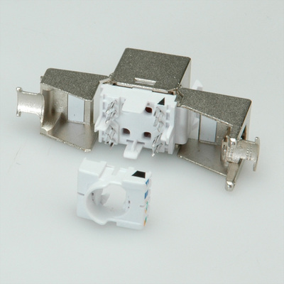 Konektor Keystone cat.6a, tienený, strieborný, beznástrojový (toolless), SLIM