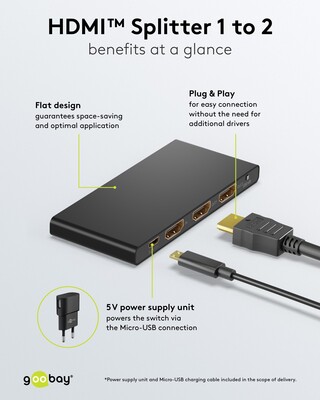 Video distribútor/splitter HDMI 1IN/2OUT, UHD 4K@60Hz 18G