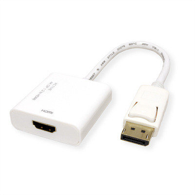 Adaptér DisplayPort/HDMI M/F, 4K@30Hz (DP 1.2a, HDMI 1.4), aktívny, 15cm, biely