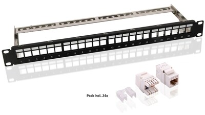 19" Patch panel 24port Keystone cat.6  (v balení 24ks), netienený, 1U, čierny