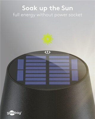 Solárna stolná LED lampa, 150lm, vonkajšia IP44, nabíjacia 1800mAh, teplá biela 3000K, farba čierna
