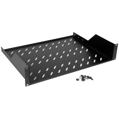 19" Polica 350mm, max. 25kg, 2U, sada skrutiek a podložiek v balení, čierna