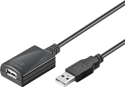 Kábel USB 2.0 A-A M/F 5m, High Speed, predlžovací, čierny, aktívny