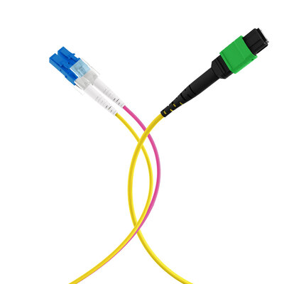 Fiber kábel MTP/APC (F)- 4x LC Duplex (M), 10m OS2(9/125µm), LSOH, 3mm, Trunk Cable, žltý