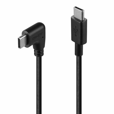 Kábel USB 2.0 CM/CM Typ C 0.5m, High Speed, čierny, uhľový 90°