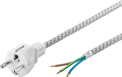 Kábel sieťový 230V, vidlica (CEE7/7) priama - dutinky, 3m, 1.00mm², 16A, surový, textilný, sivý