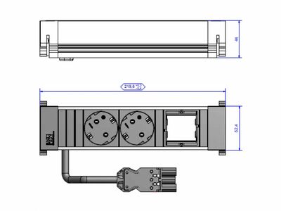 Power Frame 2xSCHUKO zásuvka 230V, 1xCustom, 0.2m kábel 1.5mm², GST18, hliník/čierny