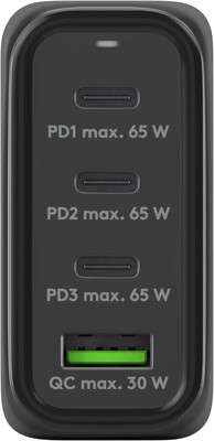 Nabíjačka USB 230V 4port, 1xUSB A, 3xUSB Typ C, 68W, Power Delivery, GaN, čierna