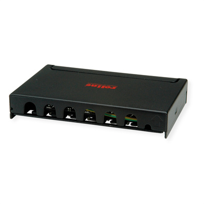 Patch panel 8port cat.6a, tienený s uzemnením, celokovový, montáž na stenu, 0.5U, čierny
