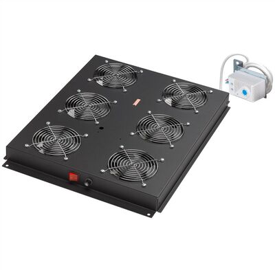 19" Ventilačná jednotka, stropná, 6 vetrákov, s termostatom, čierna, RAL9005