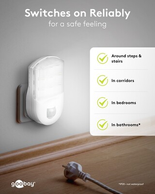 Svetlo LED so senzorom, do zásuvky 1.1W/67lm (IP20), detekcia: 120°, 9m dosah, studená biela