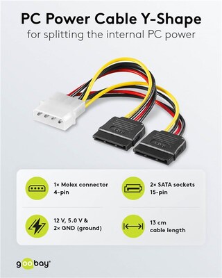Kábel napájací interný 5,25 Molex M na 2x SATA F
