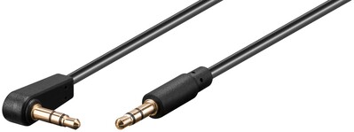 Kábel 3.5mm stereo jack M/M 0.5m 1x lomený konektor 90°, čierny, pozl. konektor