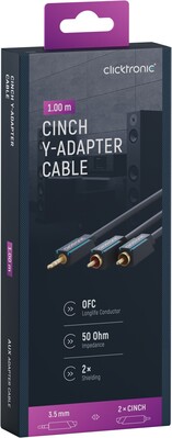 Kábel 3.5mm stereo/2xCinch M/M 1m, modrý, pozl. konektor, ClickTronic