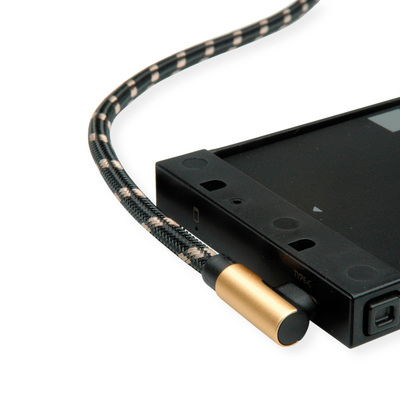 Kábel USB 2.0 Typ C AM/CM 1.8m, High Speed, čierny/zlatý, Gold, pozl. konektor, zahnutý 90°