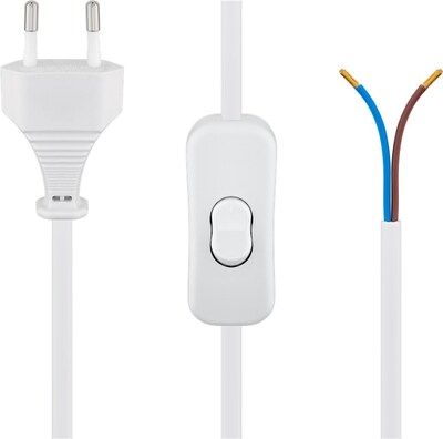 Kábel sieťový 230V, 2pin vidlica (CEE7/16) priama - dutinky, 1.5m, 0.75mm², 2.5A, vypínač, biely