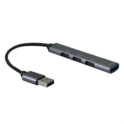 Hub USB 3.2 Gen.1, 4 Port, 3x USB 2.0 A, 1x USB 3.2 A, 12cm, sivá a čierna