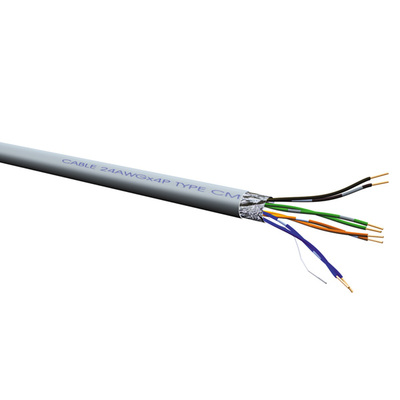 FTP drôt PVC 300m cat.5e, CPR Eca, AWG24, 100Mhz, 1000Base-T, sivý, meď