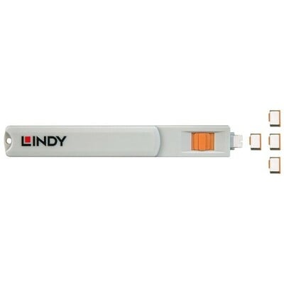 USB 3.1 Typ C Port Blocker, 1x kľúč, 4x zámok USB-C, oranžový