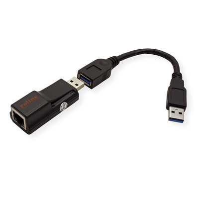 Adaptér USB 3.2 Gen 1 na RJ45 (Gigabit Ethernet), dongle + 10cm kábel A-A M/F, čierny