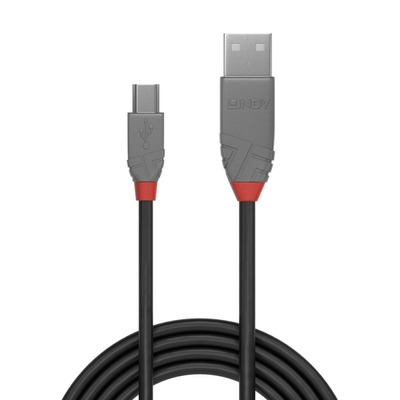 Kábel USB 2.0 A-MINI-B 5pin M/M 0.2m, High Speed, čierny, Anthra Line