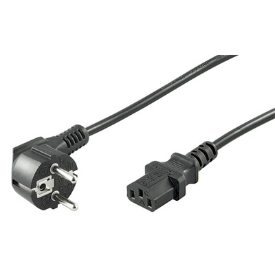 Kábel sieťový 230V, vidlica (CEE7/7) lomená - C13, 1.5m, 0.75mm², 10A, čierny