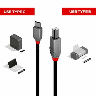 Kábel USB 2.0 Typ C CM/BM(2.0) 0.5m, High Speed,Anthra Line, čierny