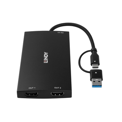 Konvertor USB Typ A/C na 2x HDMI, 4K@60Hz, DisplayLink, PD 100W