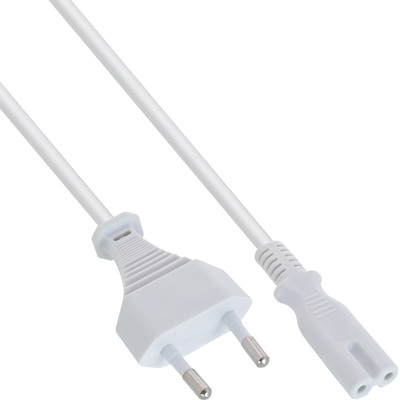 Kábel sieťový 230V, 2pin vidlica (CEE7/16) priama - C7 (2pin), 0.5m, 0.75mm², 2.5A, biely