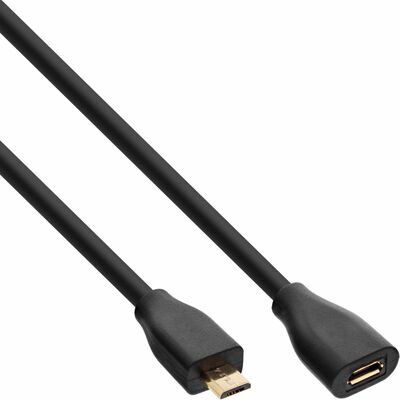 Kábel USB 2.0 MICRO-B M/F 3m, High Speed, čierny, predlžovací, pozl. kon