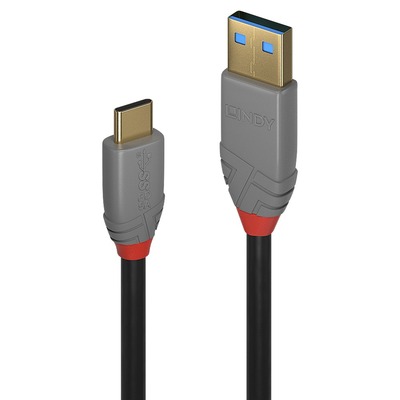 Kábel USB 3.2 Gen 2, AM/CM Typ C 1.5m, 10Gbps, max. 15w 5V3A, Anthra Line, čierny, pozl. konektor