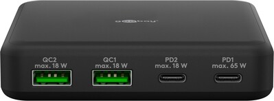 Nabíjačka USB 230V 4port, 2xUSB A, 2xUSB Typ C, 65W, PD, QC 3.0, kábel (C7) 1.5m, GaN, čierna