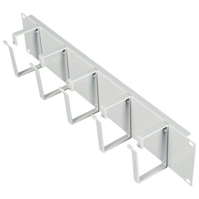 19" Panel vyväzovací, organizér 2U, lišta 5x oko (Typ G) 85x60mm, kovový, sivý RAL7035