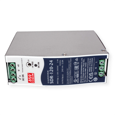 Napájací zdroj MEAN WELL SDR-120-24, montáž na DIN, 120W, 24V DC, 40x125.2x113.5 mm