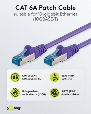 S/FTP (PiMF) Patchkábel LSOH 0.5m cat.6a, fialový, Cu