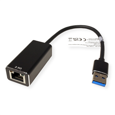 Adaptér USB 3.2 Gen 1 na RJ45 (2.5 Gigabit Ethernet), 15cm, čierny