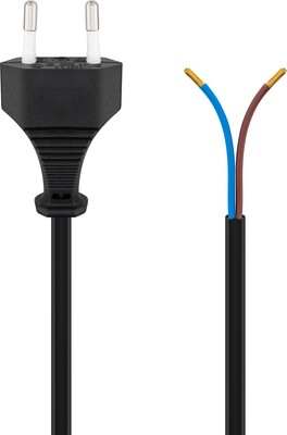 Kábel sieťový 230V, 2pin vidlica (CEE7/16) priama - dutinky, 1.5m, 0.75mm², 2.5A, surový, čierny