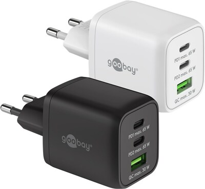 Nabíjačka USB 230V 3port, 1xUSB A, 2xUSB Typ C, 65W, Power Delivery, GaN, čierna
